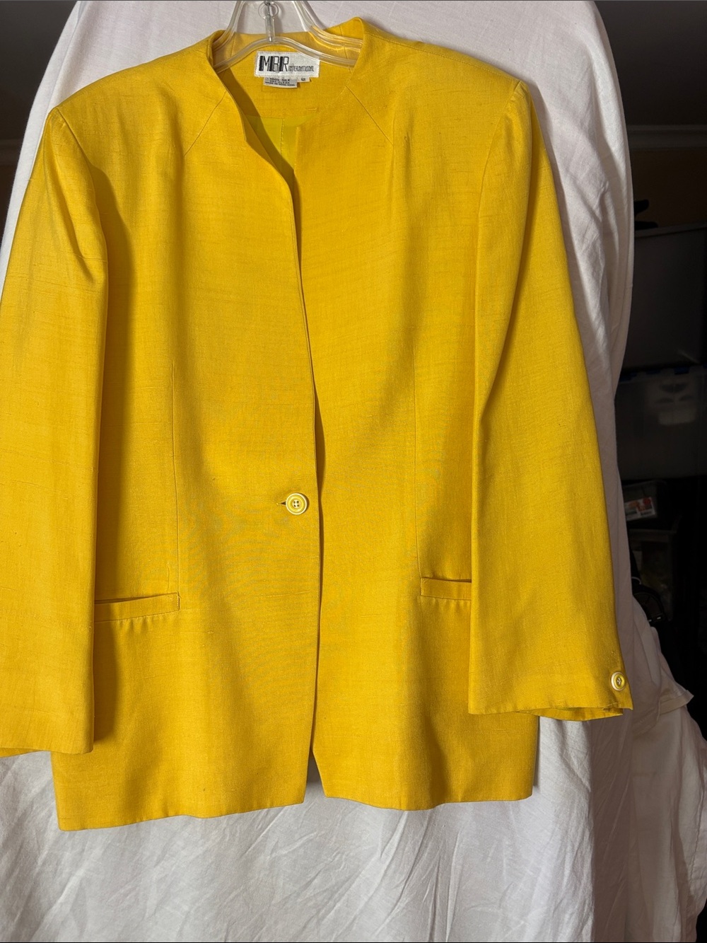 Vintage MBR International Bright Yellow Collarless Single-Button Blazer